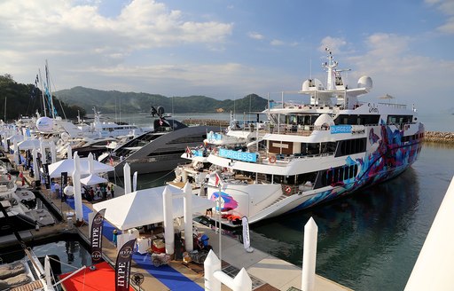 Superyacht Saluzi and superyacht Ocean Emerald in port at the first edition of the Thailand Yacht Show