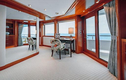 Charter yacht AS YOU WISH master cabin bureau and huge windows