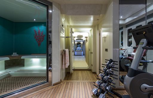 The area and gym equipment featured on board superyacht 'Coral Ocean'