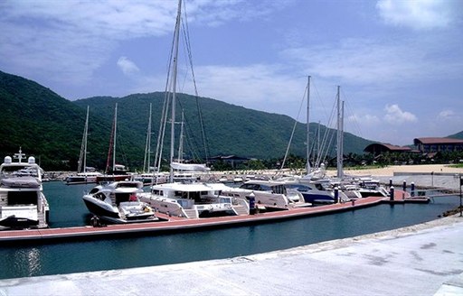 Superyachts in the ST. Regis Hotel Marina, Hainan