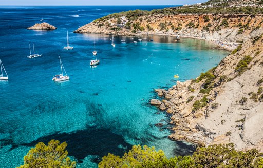 Beautiful Cala d'Hort beach, the perfect anchorage.