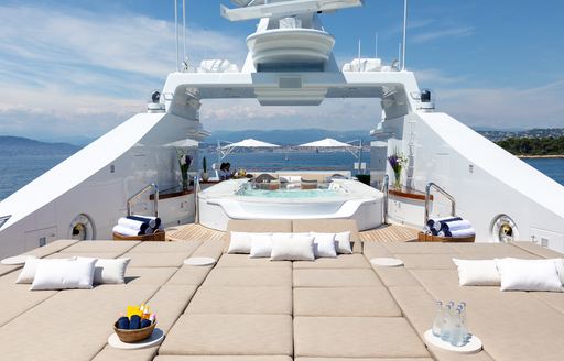 Overview of the sun deck onboard charter yacht TREEHOUSE