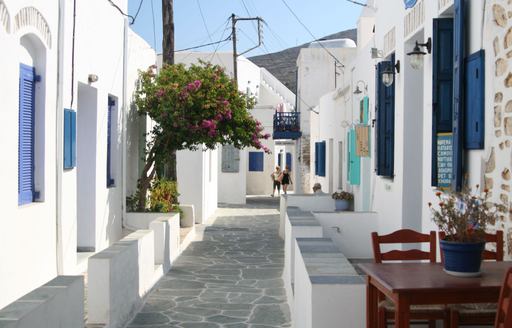 Streets of Folegandros and white-washed buildings 
