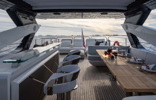 Charter yacht NIGORA exteriors with wet bar and stools