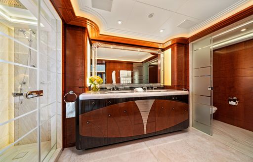 Ensuite facility with large sink unit onboard charter yacht AMARYLLIS