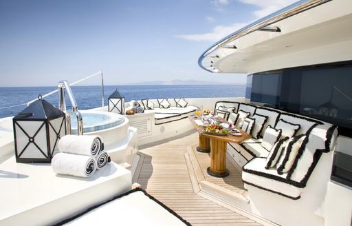 Exterior seating with a deck Jacuzzi onboard superyacht charter ALFA NERO