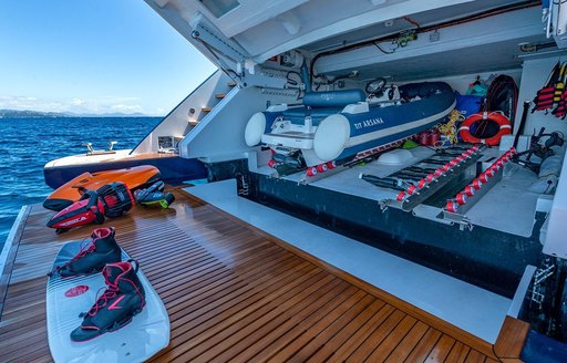 Water toys on swim platform onboard charter yacht ARSANA