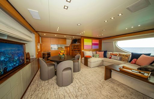 Upper salon onboard luxury yacht charter REHAB