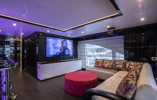 cinema style tv screen on benetti luxury yacht 'happy me'