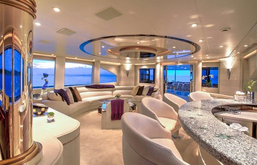 Main salon on luxury charter yacht INVISION