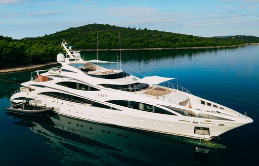 charter yacht africa i at anchor close to island