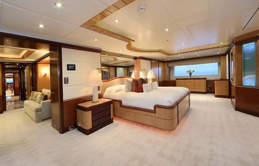 spacious split-level master suite on board motor yacht JAGUAR 