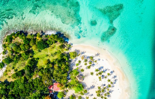 Overhead view looking down on a Caribbean beach