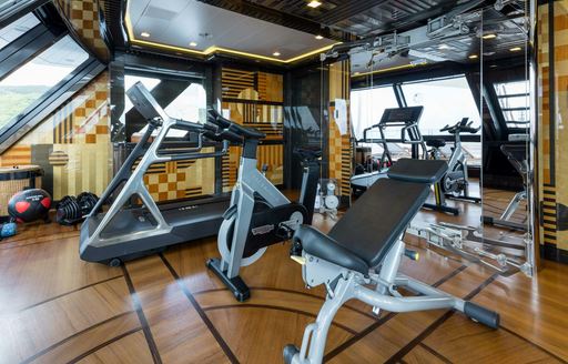 Fully equipped gym onboard charter yacht AXIOMA