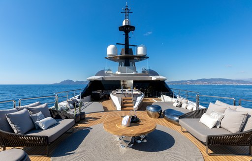 luxury yacht SOLO seating area on helipad