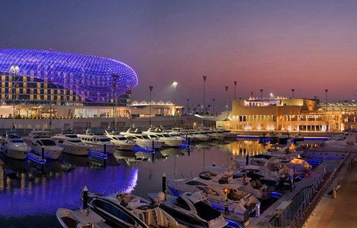 superyachts line up in Yas Marina to take in all the action of the Abu Dhabi Grand Prix