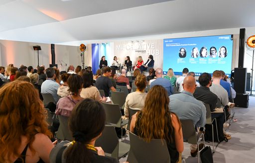 Visitors sat at a conference during MIPCOM Cannes