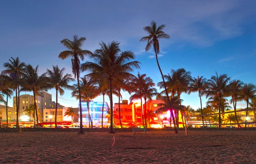 Downtown Miami lit with neon lights