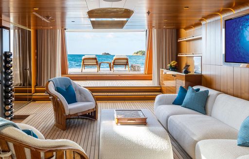 Super yacht charter AMOR A VIDA interiors of beach club
