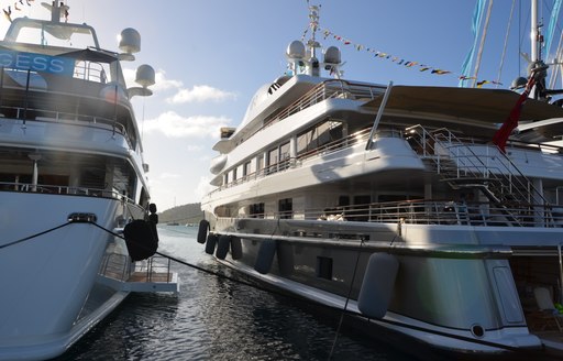 Yachts moored at the Antigua Charter Yacht Show