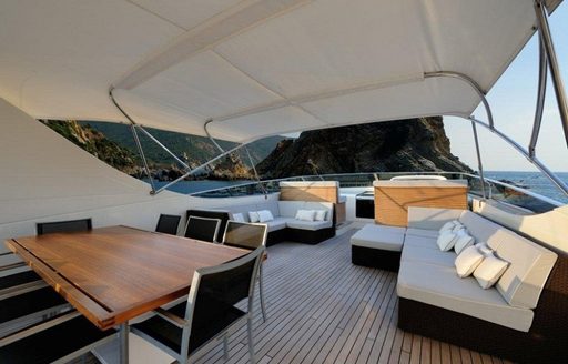 Outdoor seating onboard Bertona III yacht