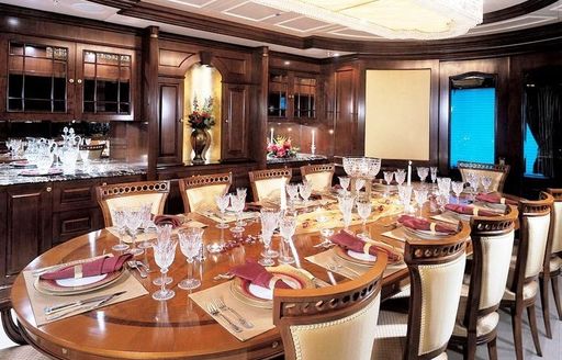 Formal indoor dinning table onboard Mustique