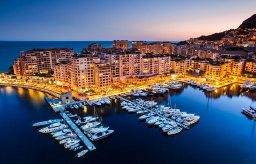 Monaco marina at night