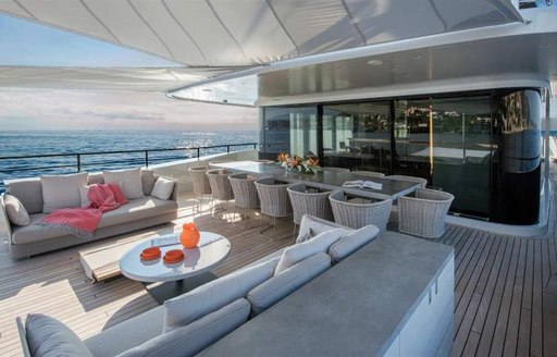 x superyacht shaded seating area