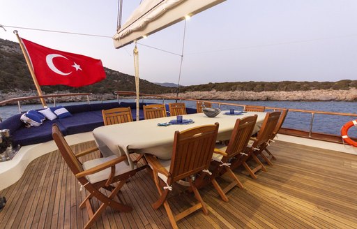 Aft deck dining area onboard SY Babylon