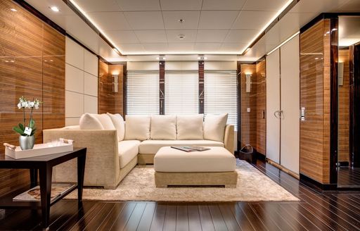 intimate lounge area aboard motor yacht ‘Party Girl’ 