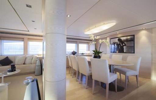 light, airy and modern dining salon aboard charter yacht G3 