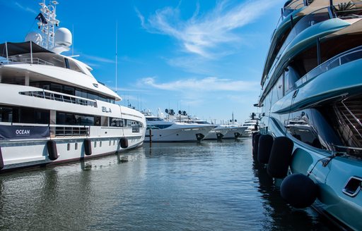 Overview of superyachts berthed at Palm Beach