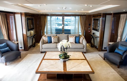 tranquil main salon aboard superyacht Princess AVK 