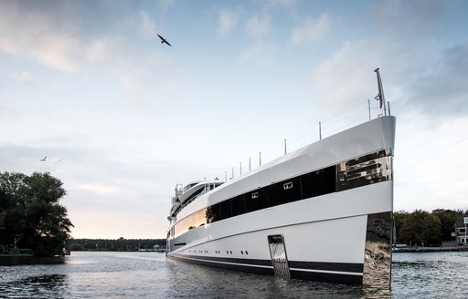 Lady S on the water near Feadship shipyard