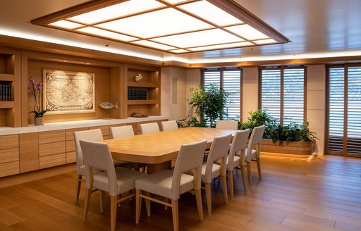 Dining salon on board luxury charter yacht