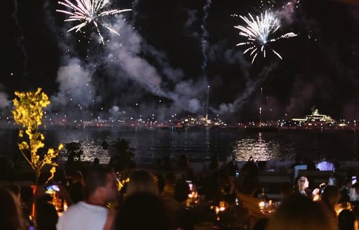 Copal Beach Cannes sea, fireworks, night