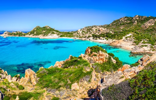 Rock formations along a coastline in the Mediterranean