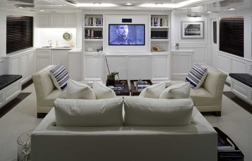 feadship motor yacht CHARISMA's main salon (attending pop-up montenegro superyacht show)