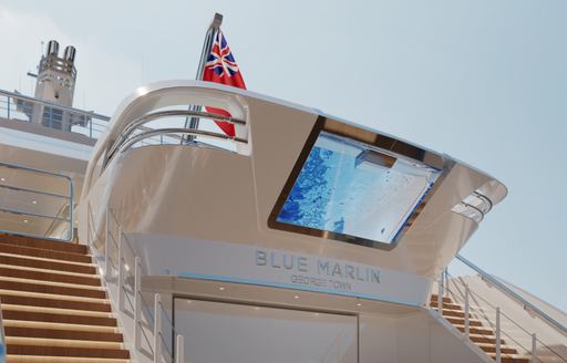 Charter yacht AMALYA view looking up from swim platform