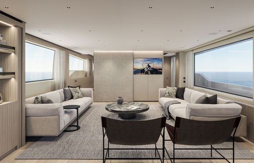 Charter yacht TELL NO ONE main salon lounge area