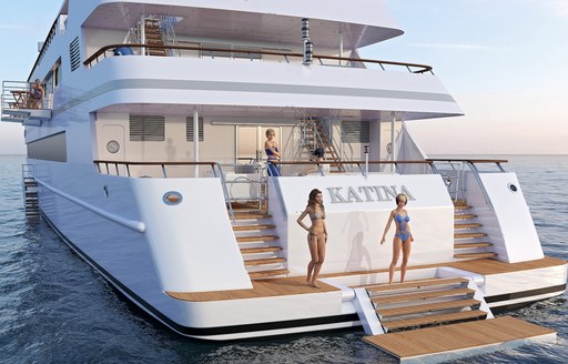 Large swim platform for charter guests on KATINA