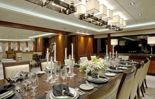 Dining room onboard a luxury charter yacht