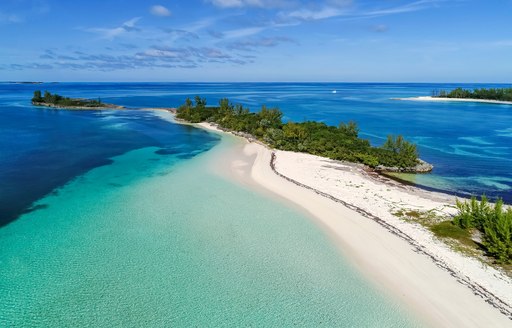 Sandbar in the Bahamas surrounded by shallow turquoise water