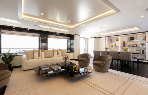 Main salon onboard charter yacht Galene