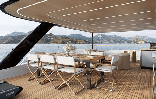 Charter yacht MIM OCEAN 10 exterior dining area rendering