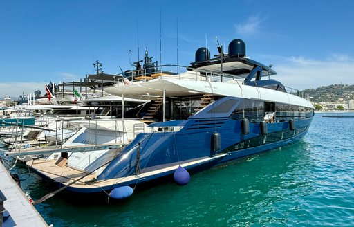 Motor yacht charters berthed at Cannes Yachting Festival