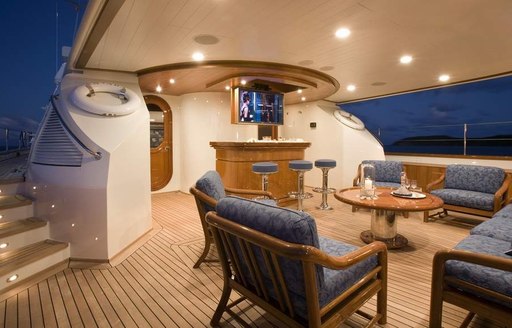 External cinema on the deck of charter yacht ANTARA