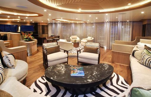 Interior lounge area onboard charter yacht HEMISPHERE