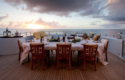 superyacht OASIS al fresco dining table on deck