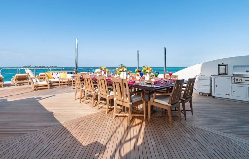 Charter yacht IRON BLONDE exterior dining set up